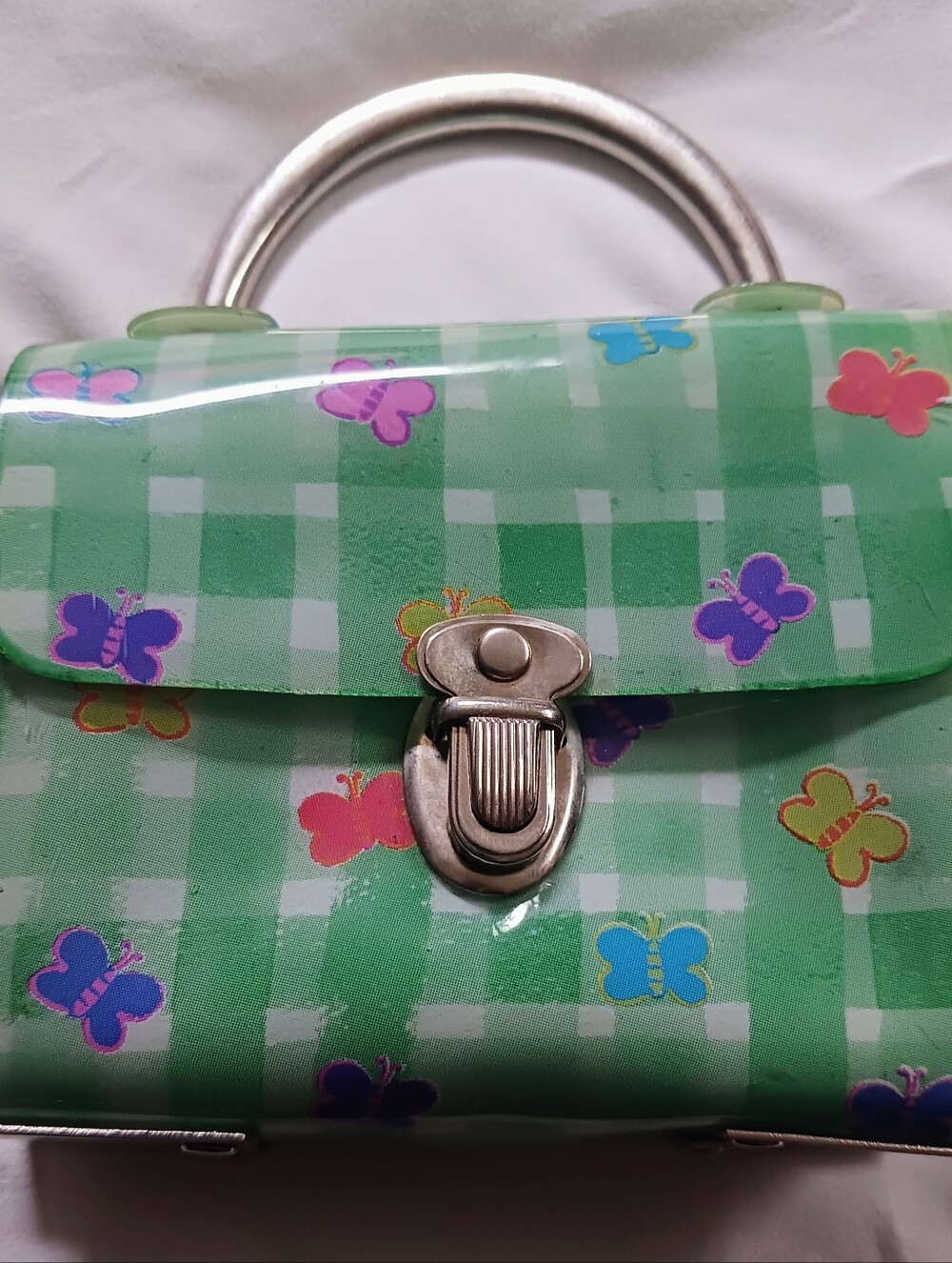 Green Butterfly Mini Satchel Handbag, Vintage. Plastic. No Chain.